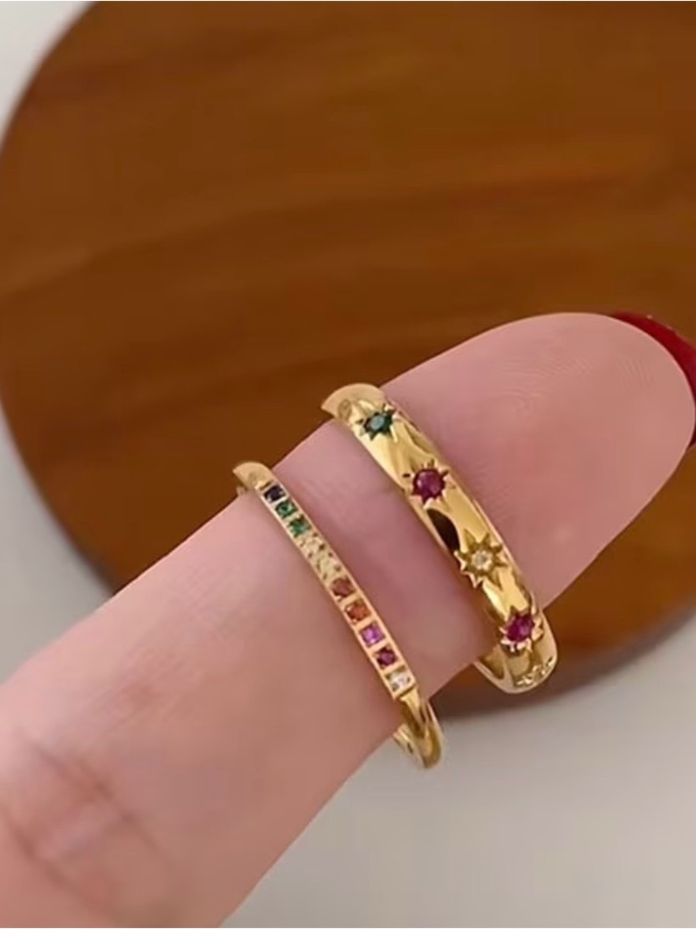 2 Gold Multicolor Gemstone Stackable Rings